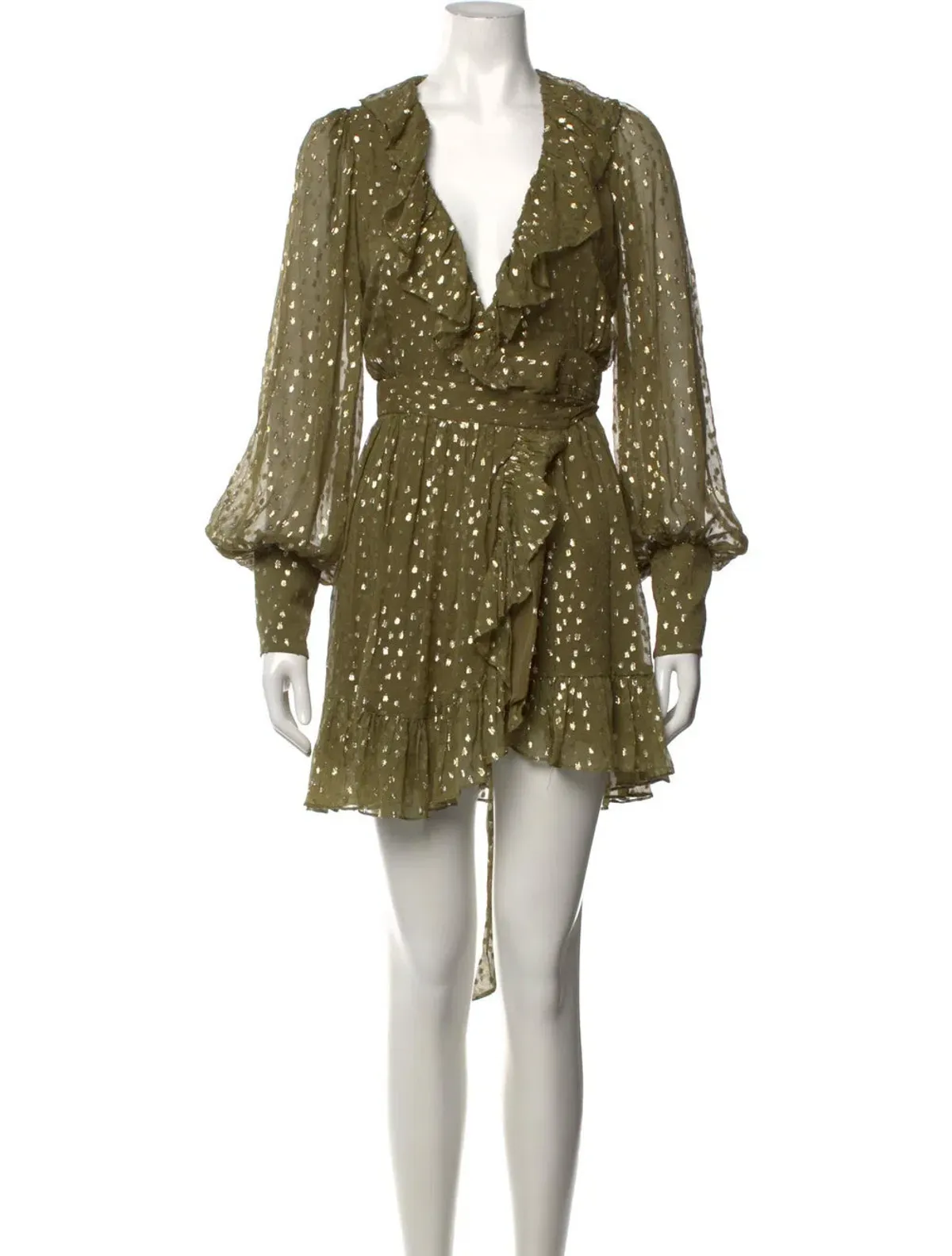 Zimmermann Lurex Wrap Mini Dress Khaki Size 3 AU fit 10 - 14 - Image 3