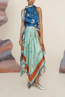 ALEMAIS Surrealist Summer Scarf Midi Dress Blue Size 8 AU for rent on The Volte - image 7