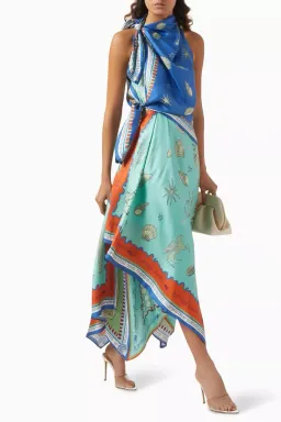 ALEMAIS Surrealist Summer Scarf Midi Dress Blue Size 8 AU for rent on The Volte - image 3