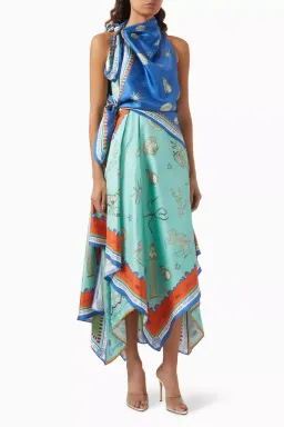 ALEMAIS Surrealist Summer Scarf Midi Dress Blue Size 8 AU for rent on The Volte - image 1