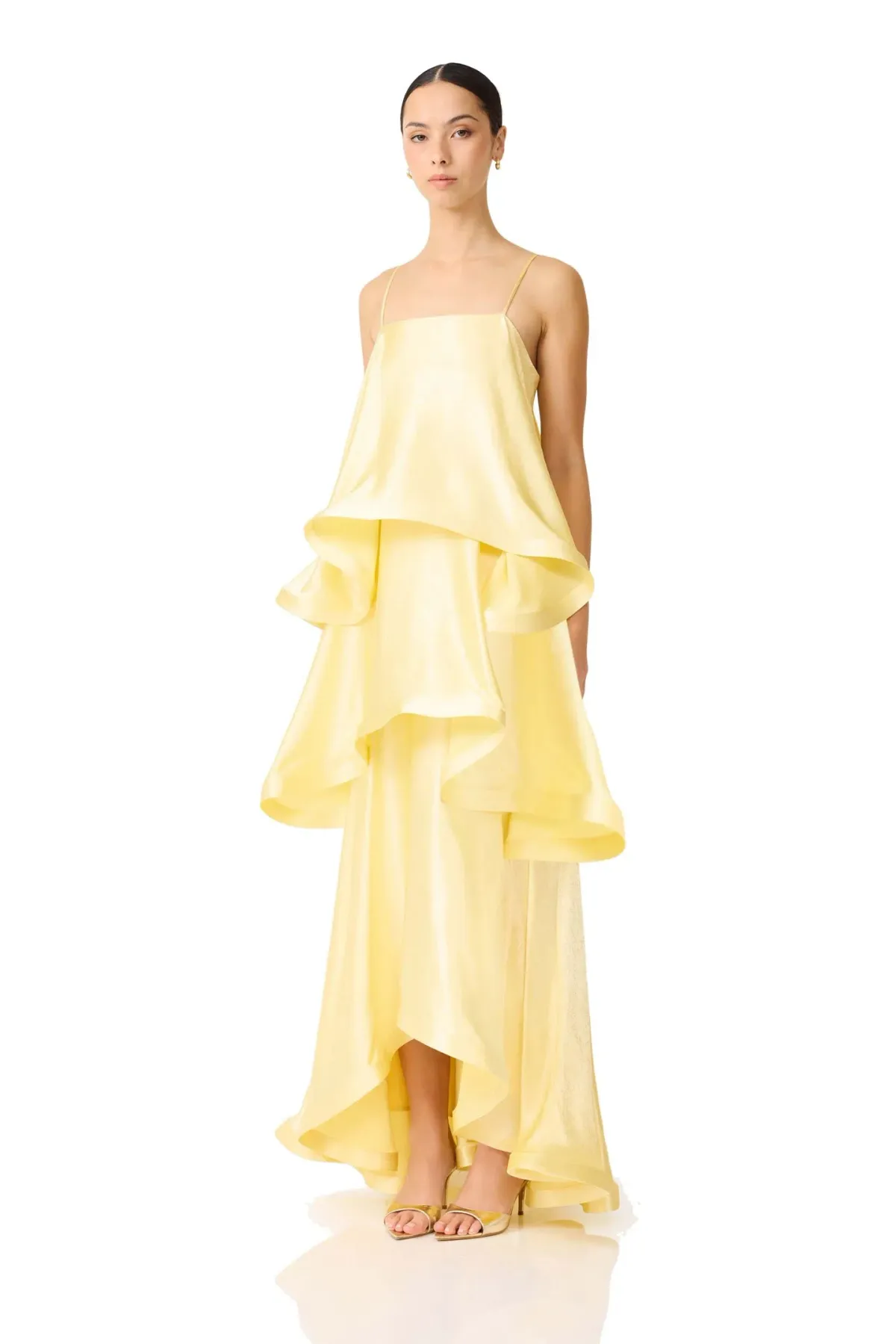 Elliatt Tilly Tiered Maxi Dress Yellow Size L - Image 3