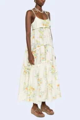 ALEMAIS Juliette Floral Tiered Cotton Midi Dress Cream Size 10 AU for rent on The Volte - image 11