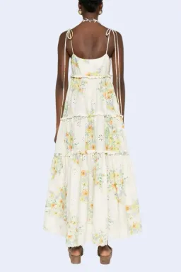 ALEMAIS Juliette Floral Tiered Cotton Midi Dress Cream Size 10 AU for rent on The Volte - image 12