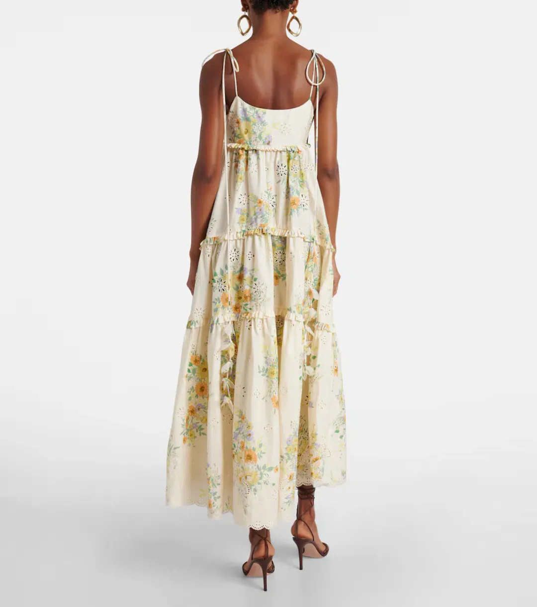 ALEMAIS Juliette Floral Tiered Cotton Midi Dress Cream Size 10 AU for rent on The Volte - main image