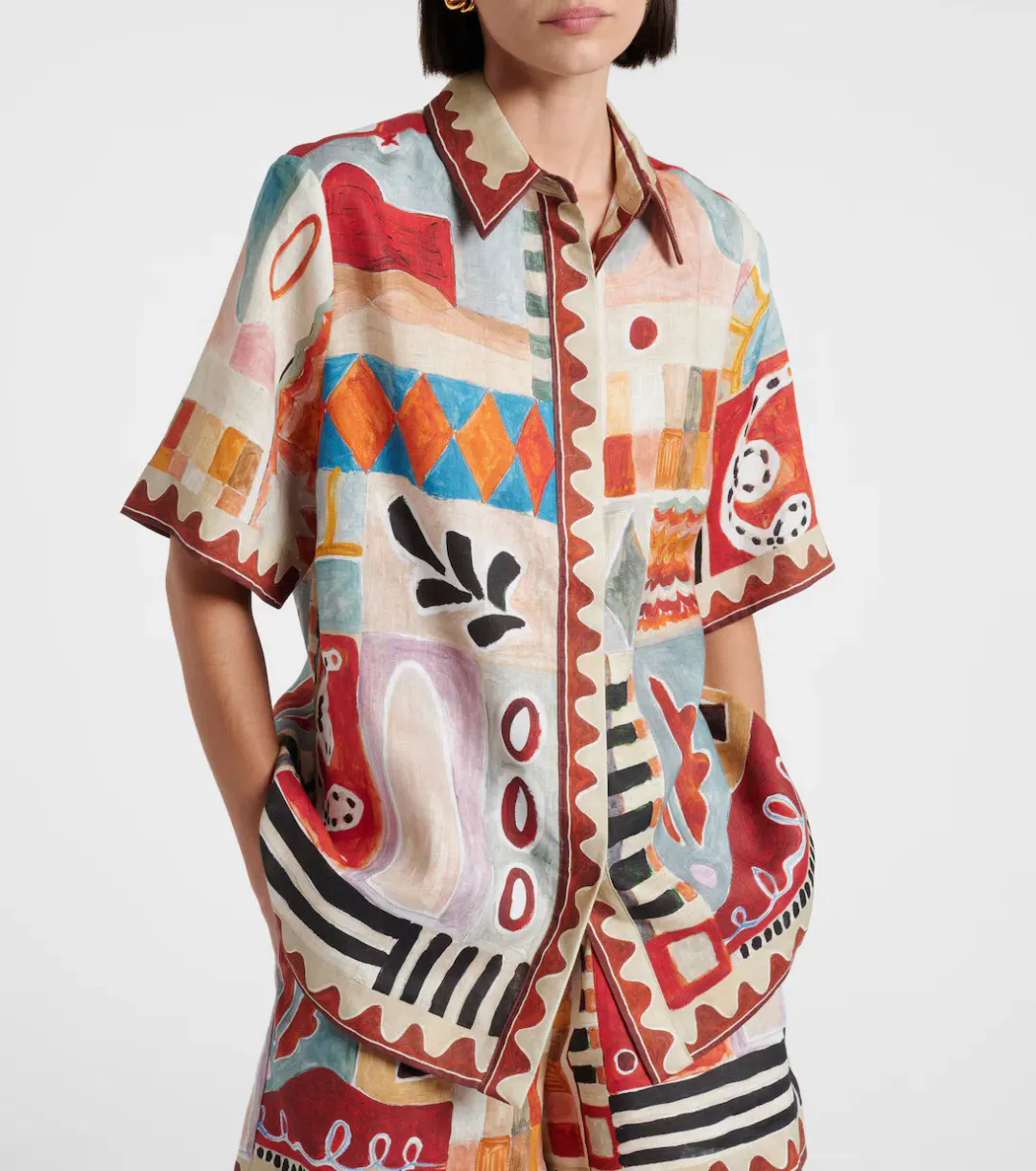 ALEMAIS Michelle Printed Linen Shirt & Short Set Size 10 AU for rent on The Volte - main image