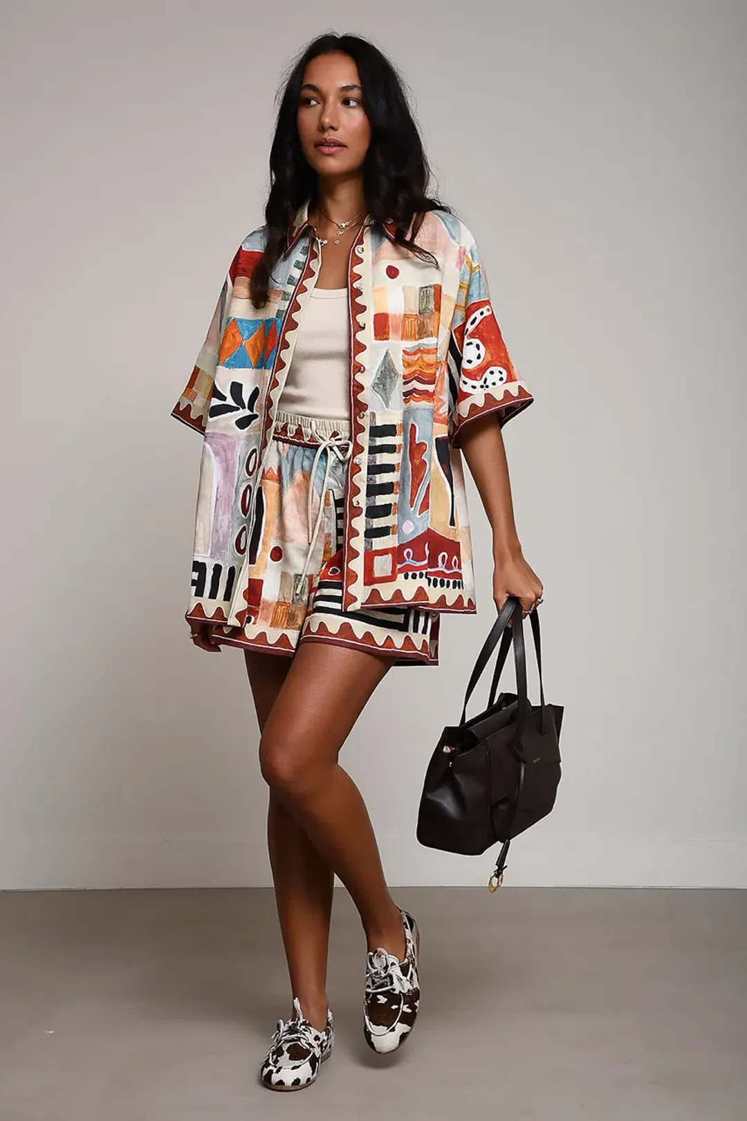 ALEMAIS Michelle Printed Linen Shirt & Short Set Size 10 AU for rent on The Volte - main image