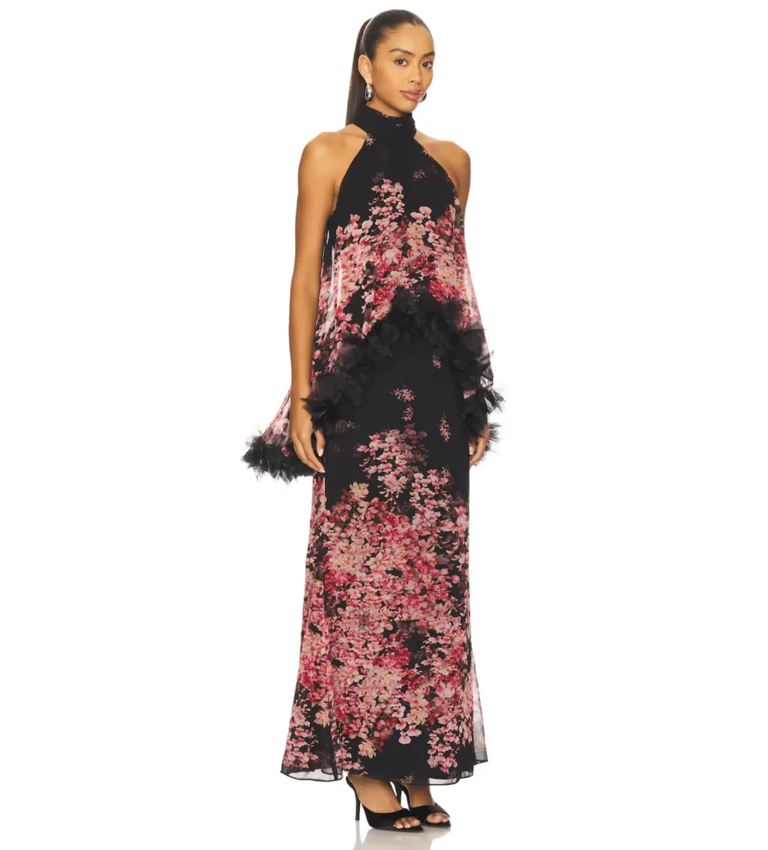 Elliatt Tulsia Cape Maxi Dress in Red and Black Multi Size M/AU10 for rent on The Volte - main image