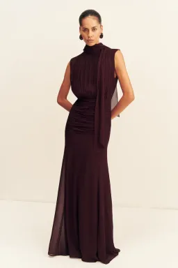 Shona Joy Amina Scarf Dress Size 6 Burgundy for rent on The Volte - image 1