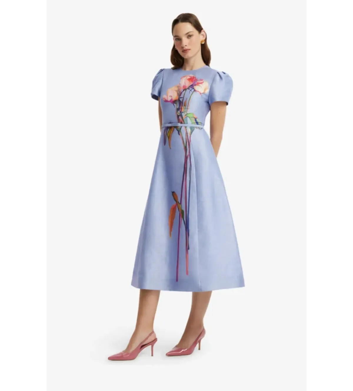 Leo Lin Marguerite Short Sleeve Midi Dress in Rose in Periwinkle Size AU8 - Image 2