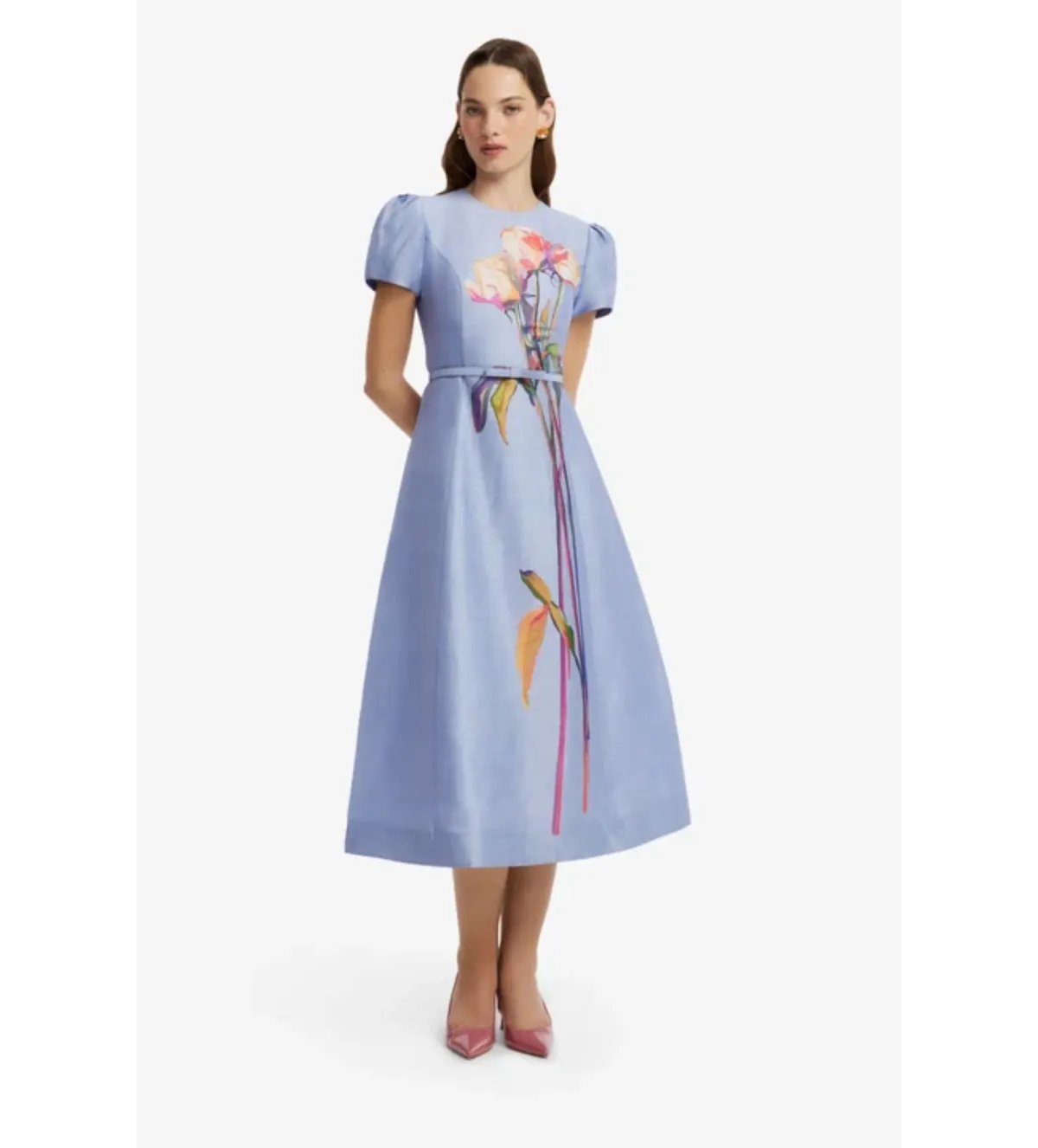 Leo Lin Marguerite Short Sleeve Midi Dress in Rose in Periwinkle Size AU14 - Image 1