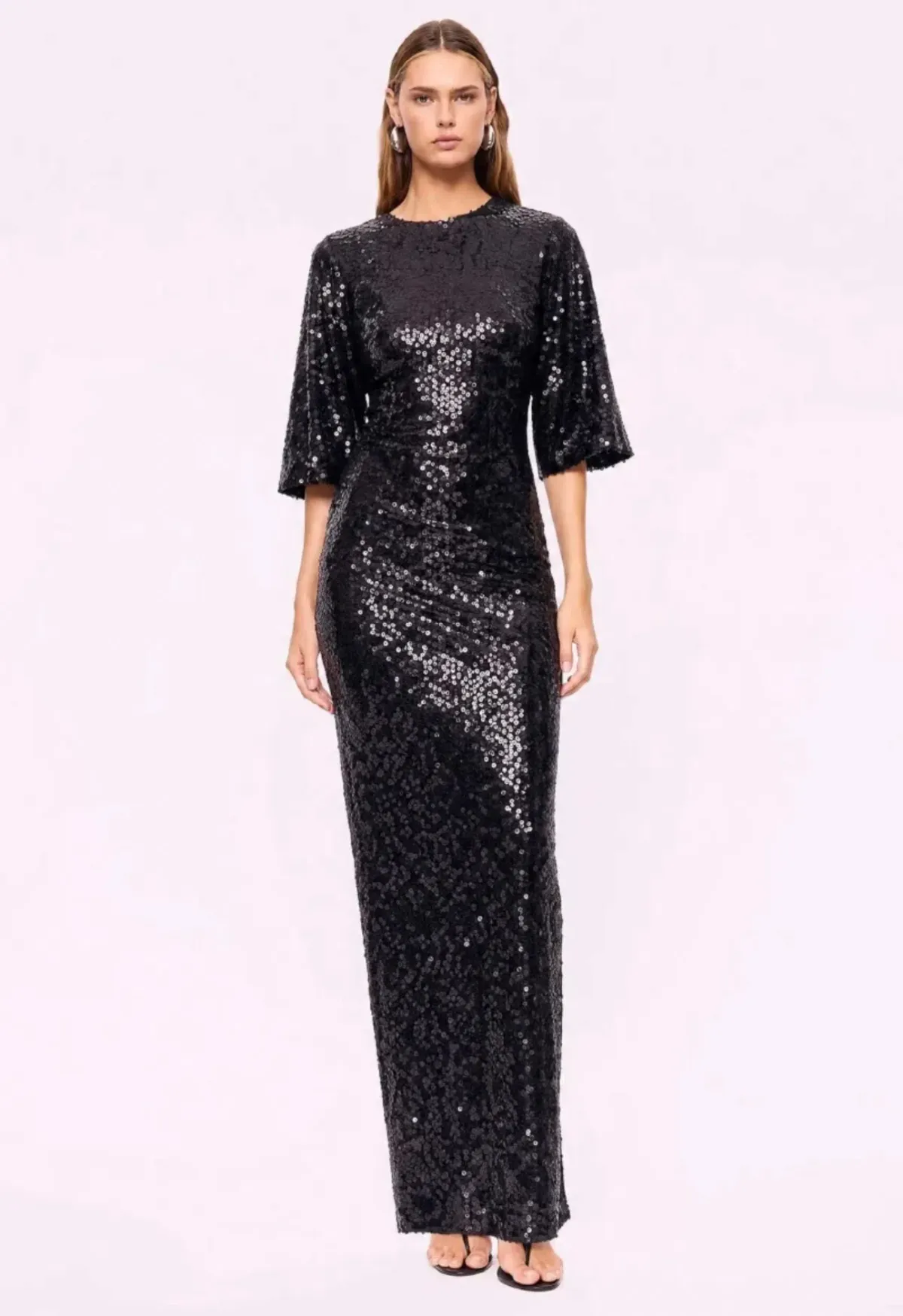 AVA SEQUIN CAPE MAXI DRESS-BLACK AU 12 - Image 1