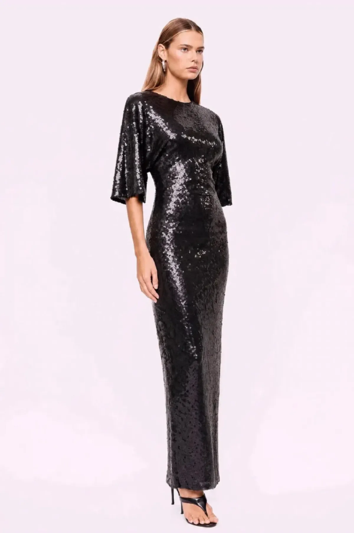 AVA SEQUIN CAPE MAXI DRESS-BLACK AU 12 - Image 2