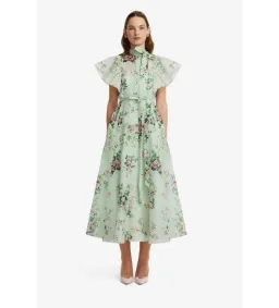 Leo Lin Elsie Flutter Sleeve Midi Dress in Posy Print Mint Size AU14 for rent on The Volte - image 1