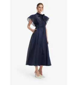 Leo Lin Elsie Flutter Sleeve Midi Dress in Midnight Size AU8 for rent on The Volte - image 2