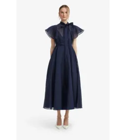 Leo Lin Elsie Flutter Sleeve Midi Dress in Midnight Size AU8 for rent on The Volte - image 1