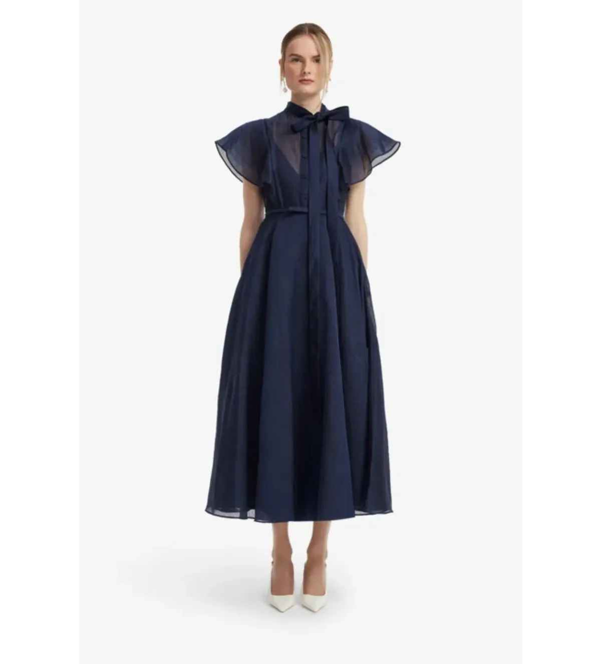 Leo Lin Elsie Flutter Sleeve Midi Dress in Midnight Size AU12 - Image 1
