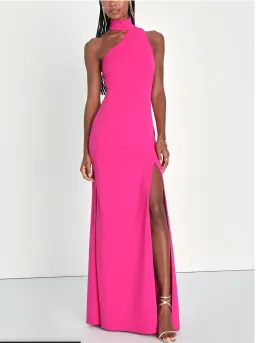 LuLu's Keep It Interesting Hot Pink Asymmetrical Halter Maxi Dress for rent on The Volte - image 1