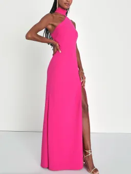 LuLu's Keep It Interesting Hot Pink Asymmetrical Halter Maxi Dress for rent on The Volte - image 3
