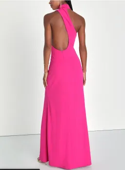 LuLu's Keep It Interesting Hot Pink Asymmetrical Halter Maxi Dress for rent on The Volte - image 2