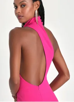 LuLu's Keep It Interesting Hot Pink Asymmetrical Halter Maxi Dress for rent on The Volte - image 4