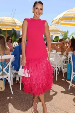 Aje Raffia Knit Midi Dress Deep Fuschia Size XS / AU 6 for rent on The Volte - image 2