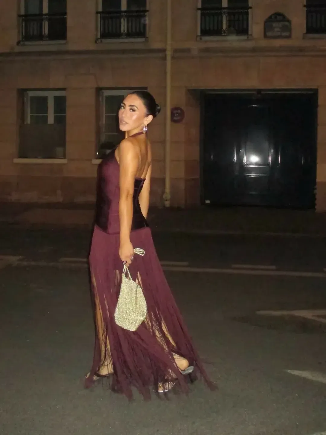 Meshki Tiffany Fringe Maxi Dress Plum Size S for rent on The Volte - main image