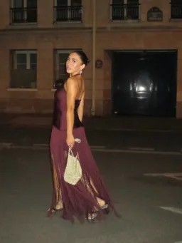 Meshki Tiffany Fringe Maxi Dress Plum Size S for rent on The Volte - image 2