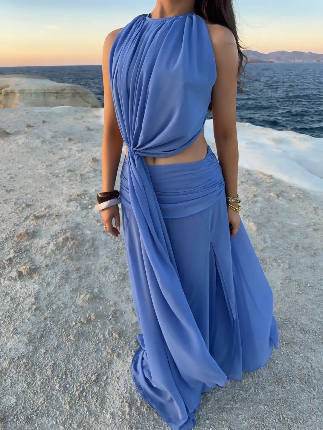 Koster Kulture Sola Top & Skirt Set Maxi Cerulean Size XS for rent on The Volte - main image