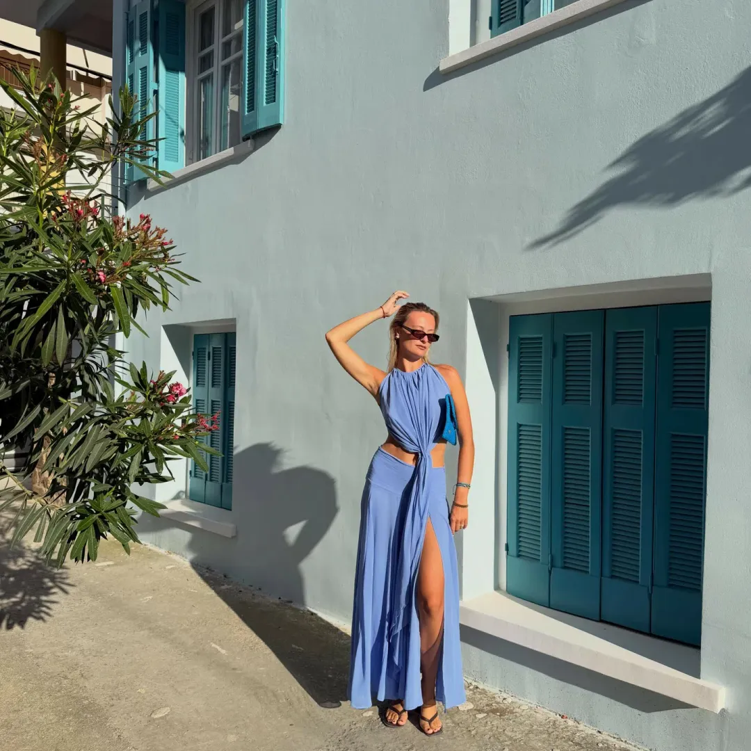 Koster Kulture Sola Top & Skirt Set Maxi Cerulean Size XS for rent on The Volte - main image