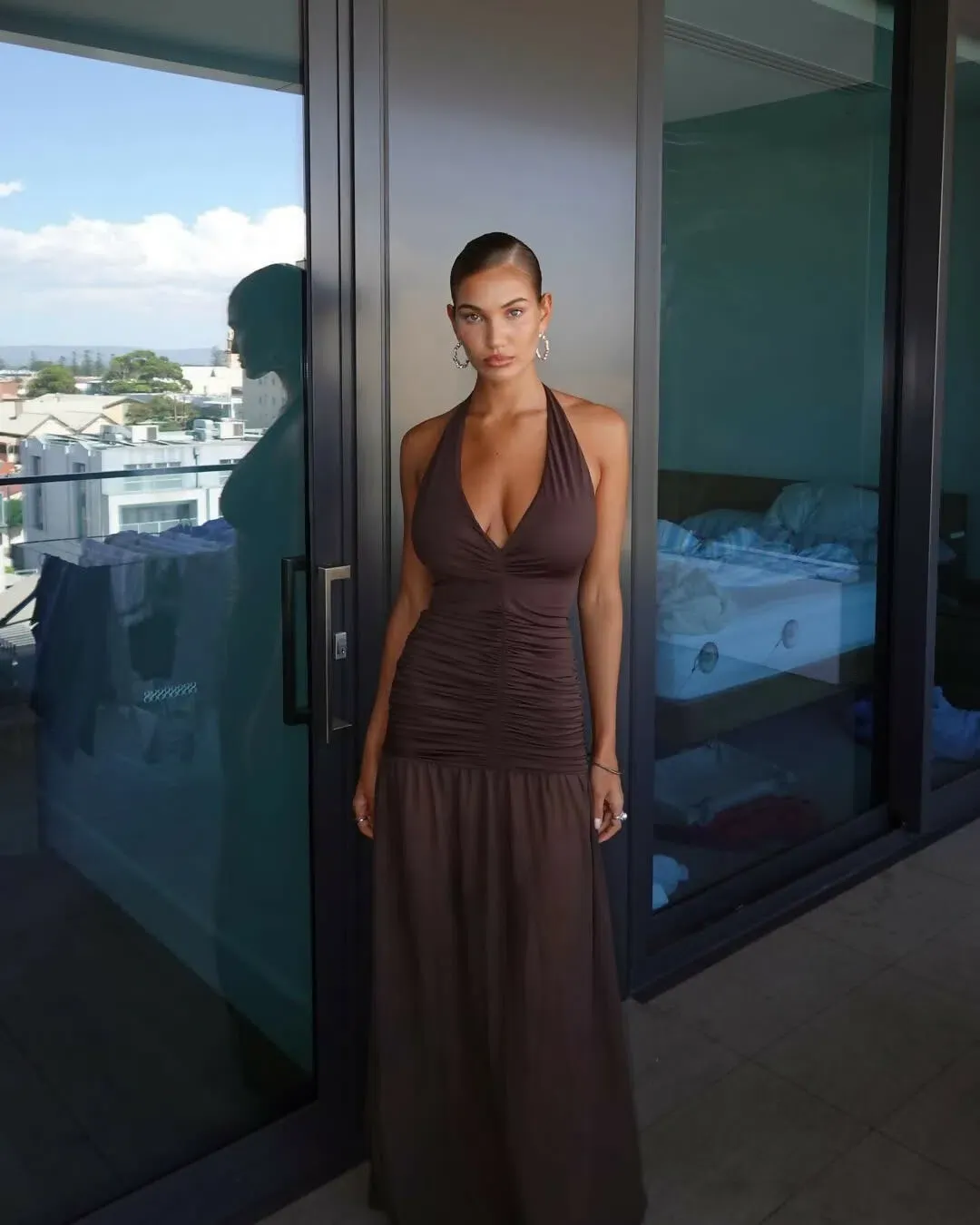JGR & STN Crawford Halter Maxi Dress Brown Size XS for rent on The Volte - main image
