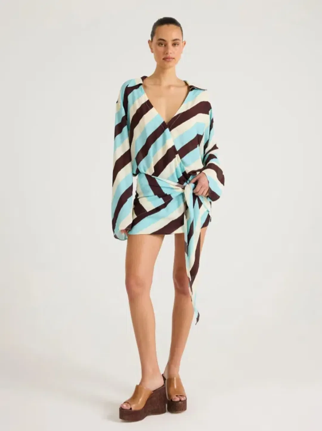 BENNI Rosalia Shirt Dress in Onda Stripe Size XS for rent on The Volte - main image