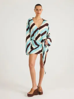 BENNI Rosalia Shirt Dress in Onda Stripe Size XS for rent on The Volte - image 1