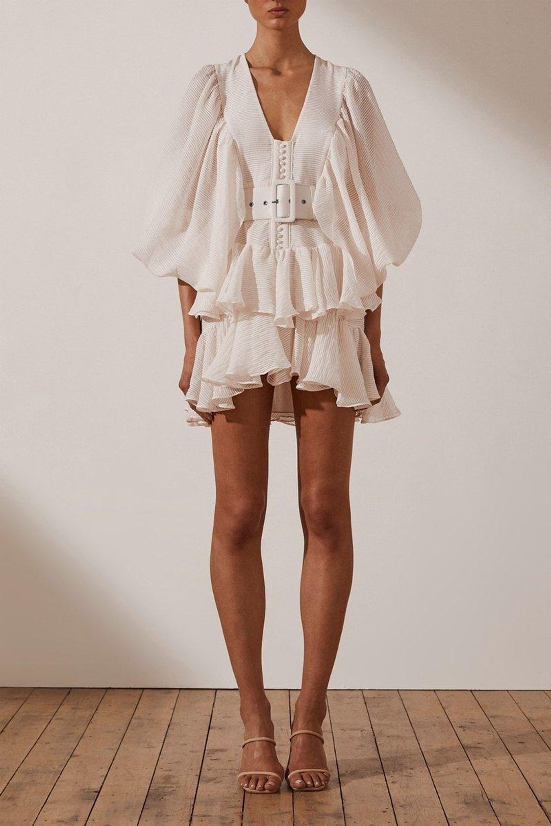 Shona Joy Charlotte Plunged Draped Mini Dress White Size 6 for rent on The Volte - main image