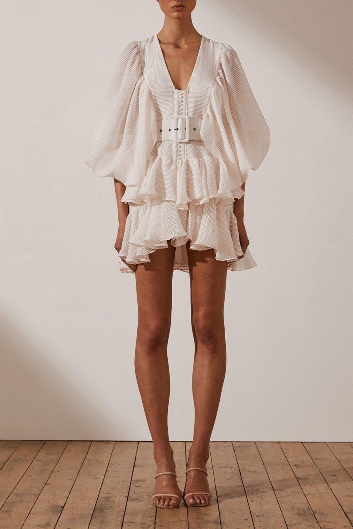 Shona Joy Charlotte Plunged Draped Mini Dress White Size 6 - Image 1