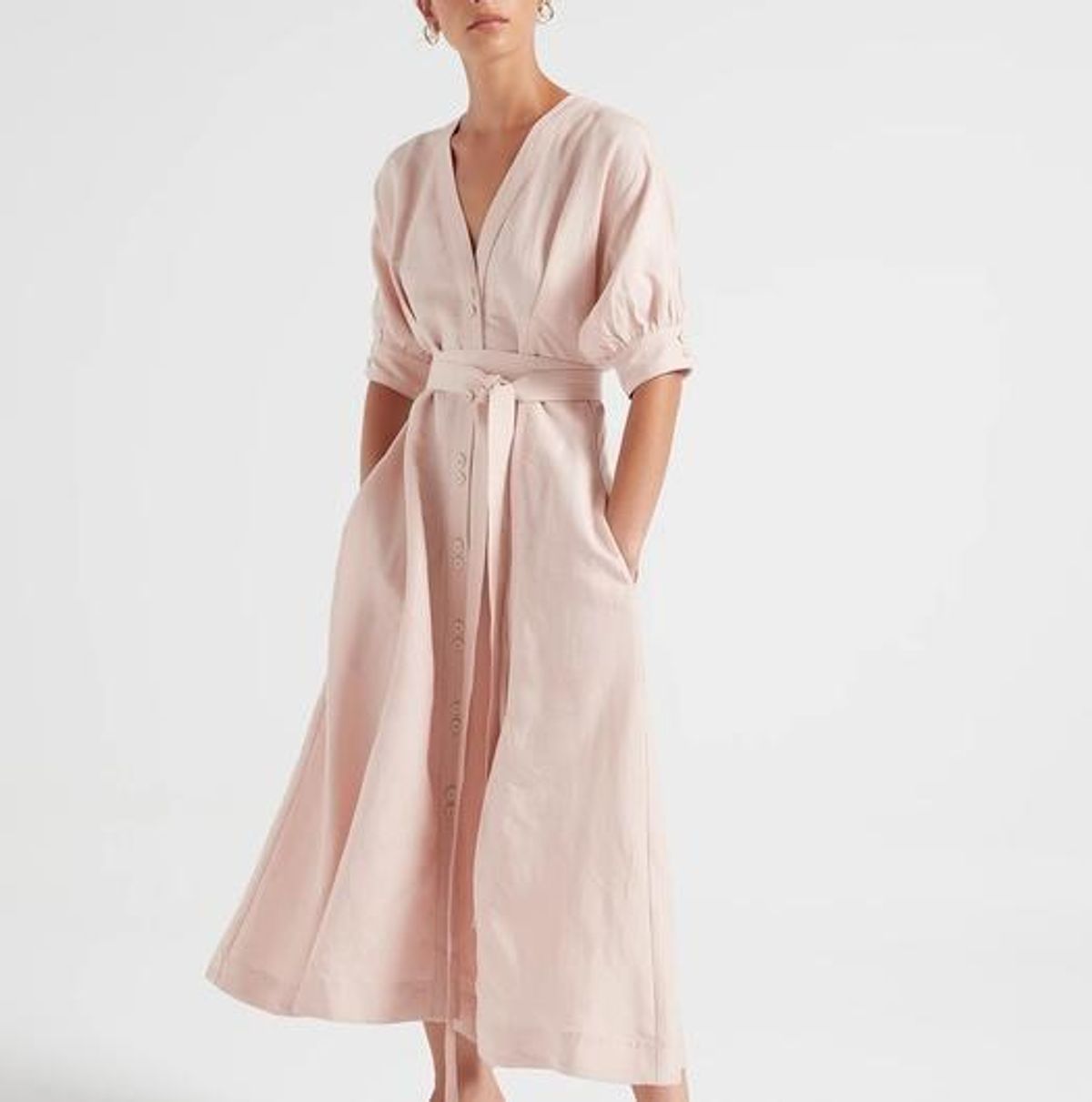 Aje Ennoble Midi Dress Pink Size 6 for rent on The Volte - main image