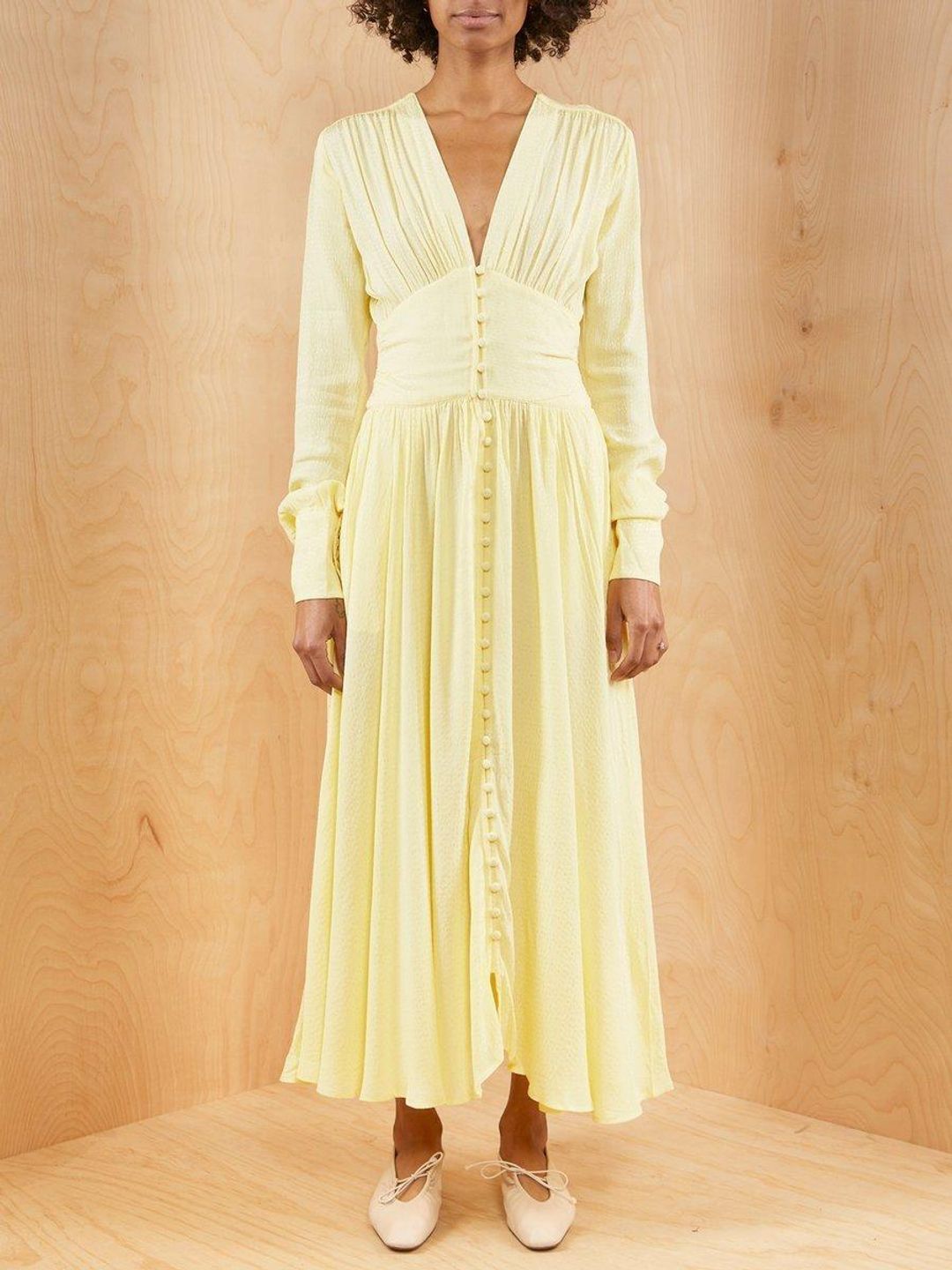 Rotate By Birger Christensen Tracy Long Sleeve Midi Dress Yellow Size 8 for rent on The Volte - main image