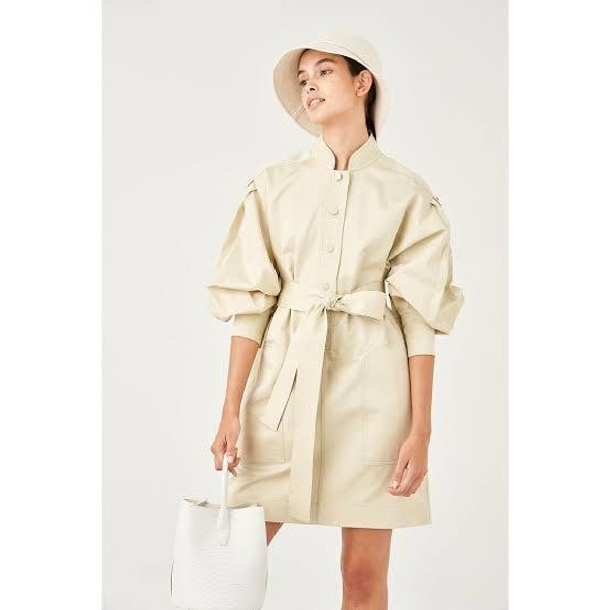 Oroton Cotton Linen Full Sleeve Tunic Dress Cream Size 8 - Image 1