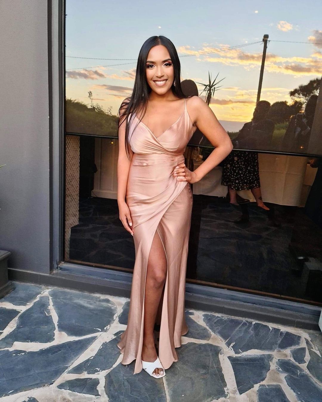 Shona Joy La Lune Cross Draped Maxi Dress Desert Rose Size 8 for rent on The Volte - main image