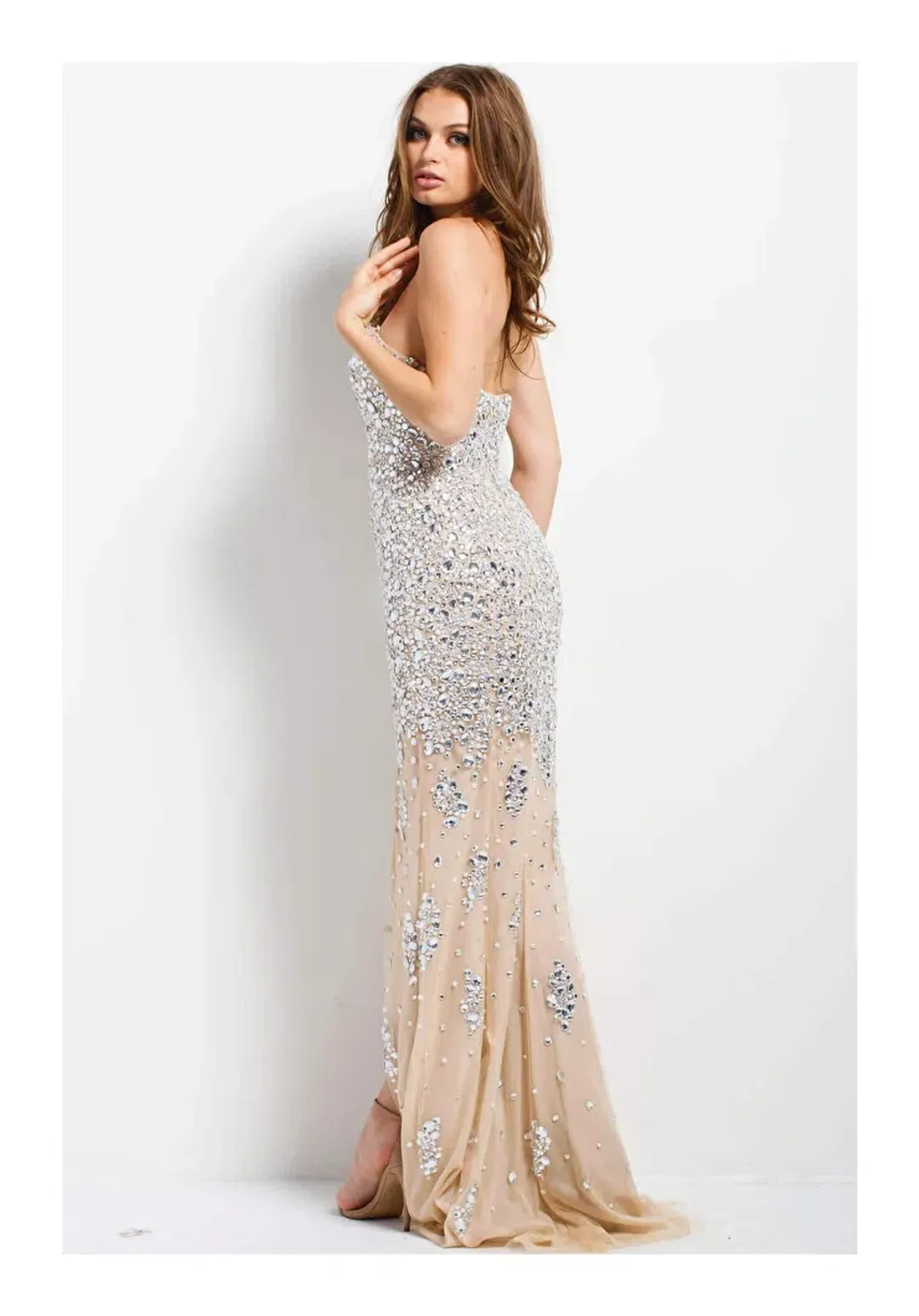Jovani 4247 Gown Silver Nude Size 6 for rent on The Volte - main image