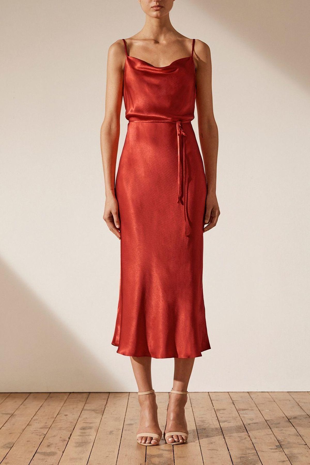 Shona Joy La Lune Bias Cowl Midi Dress Dark Red Size 8 - Image 1
