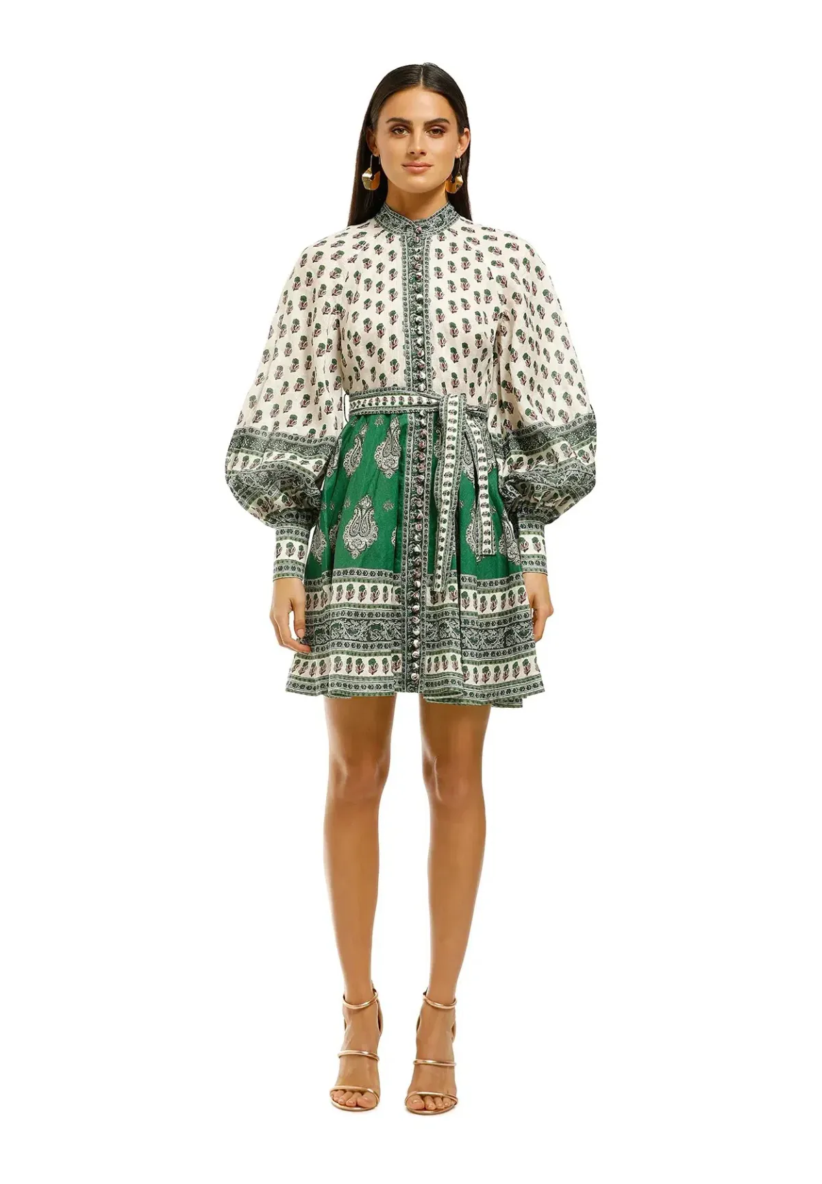 Zimmermann Amari Buttoned Dress Emerald Print Size 10 for rent on The Volte - main image