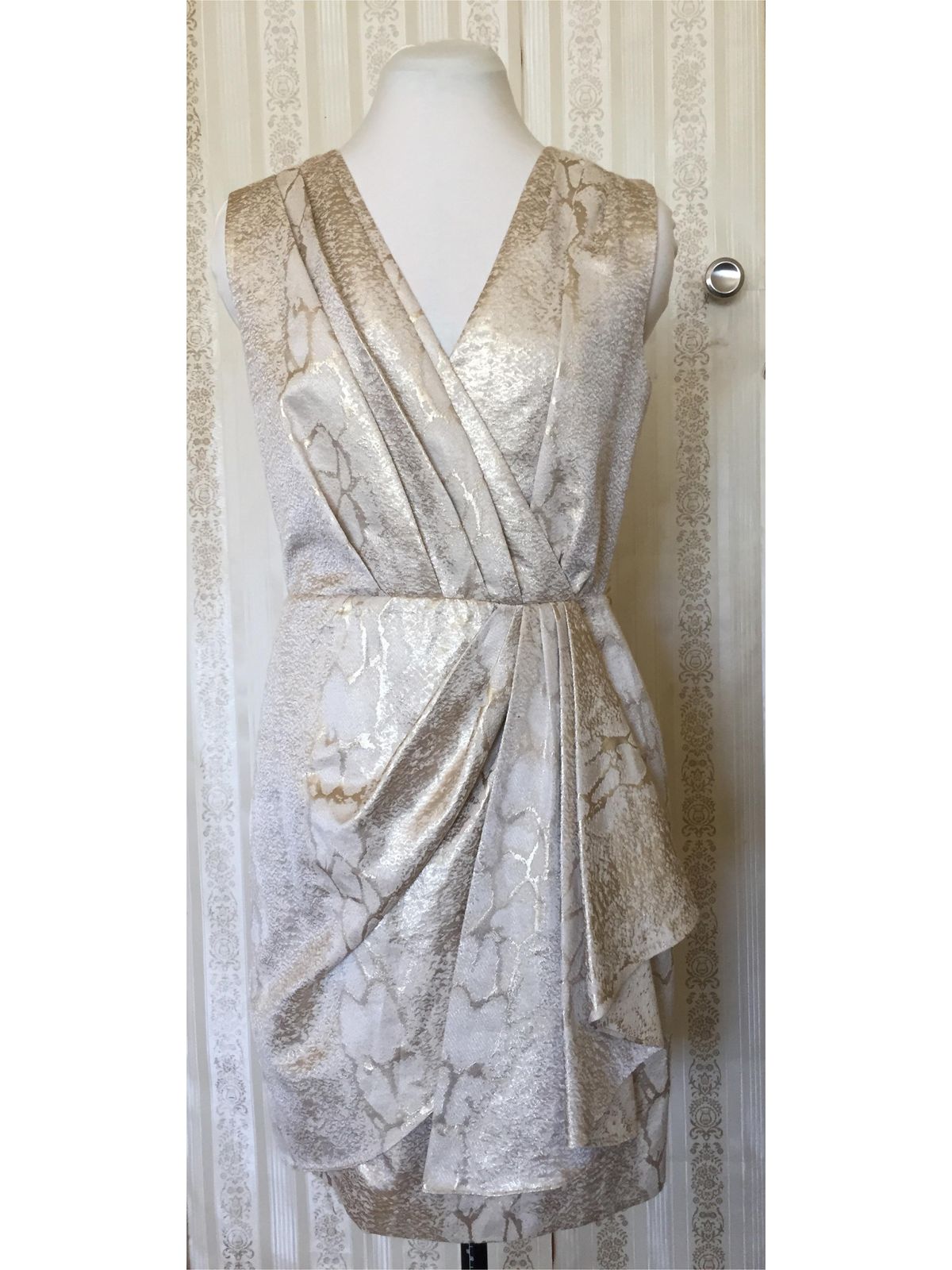 Thurley Reptile Print Pleated Dress Gold Size 12 - Image 1