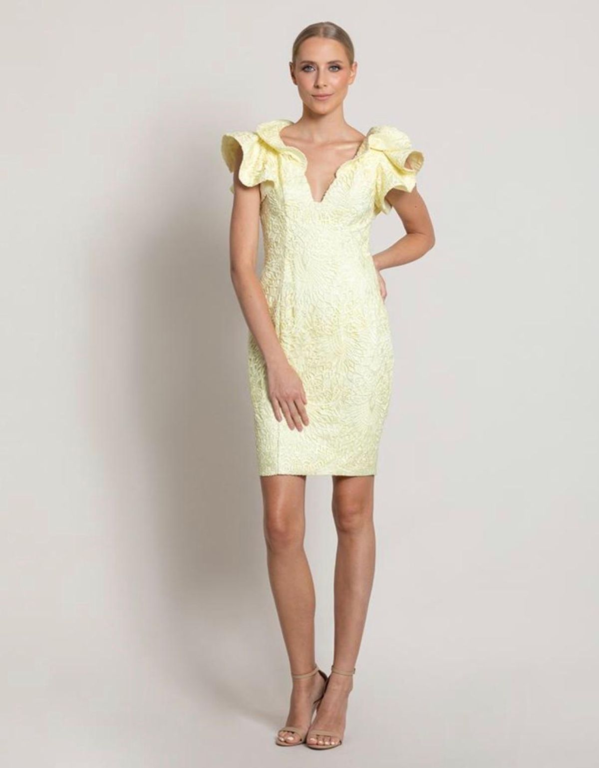 Bariano Tallulah Frill Mini Dress Yellow Size 10 - Image 1