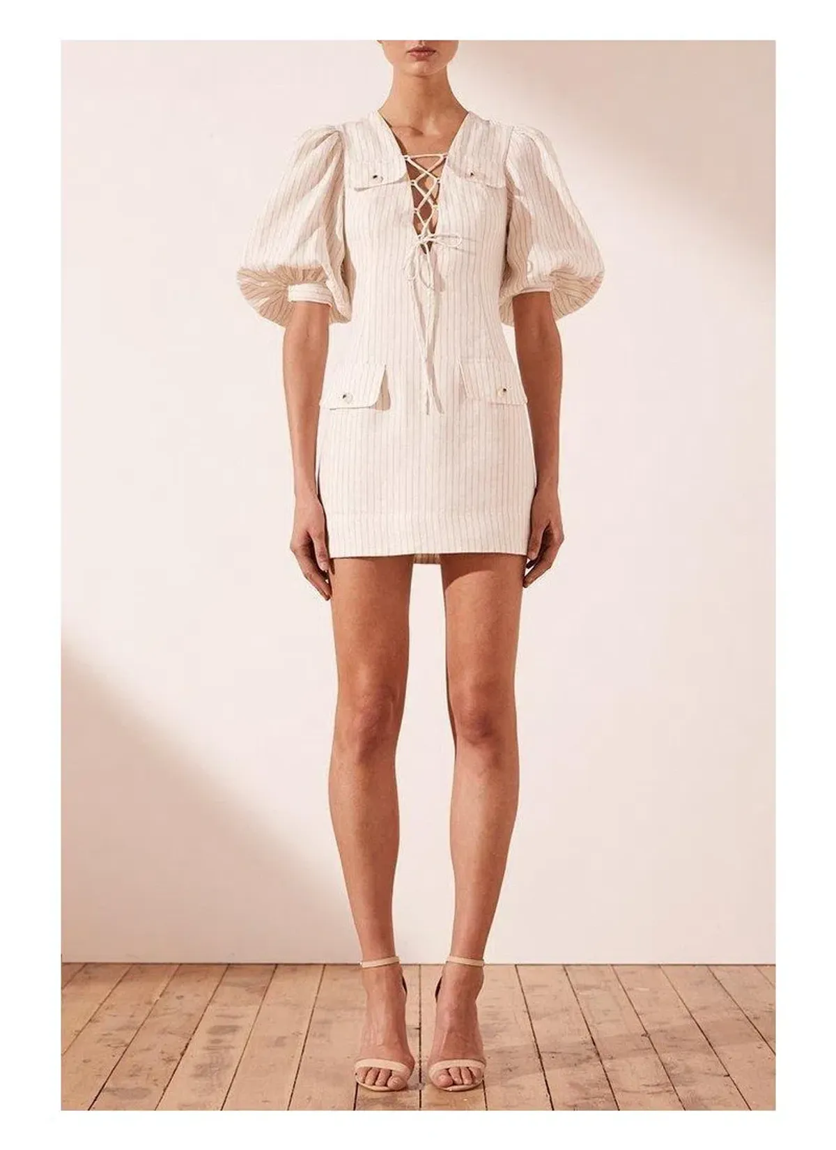 Shona Joy Isadora Linen Safari Mini Dress Cream Print Size 6 - Image 1