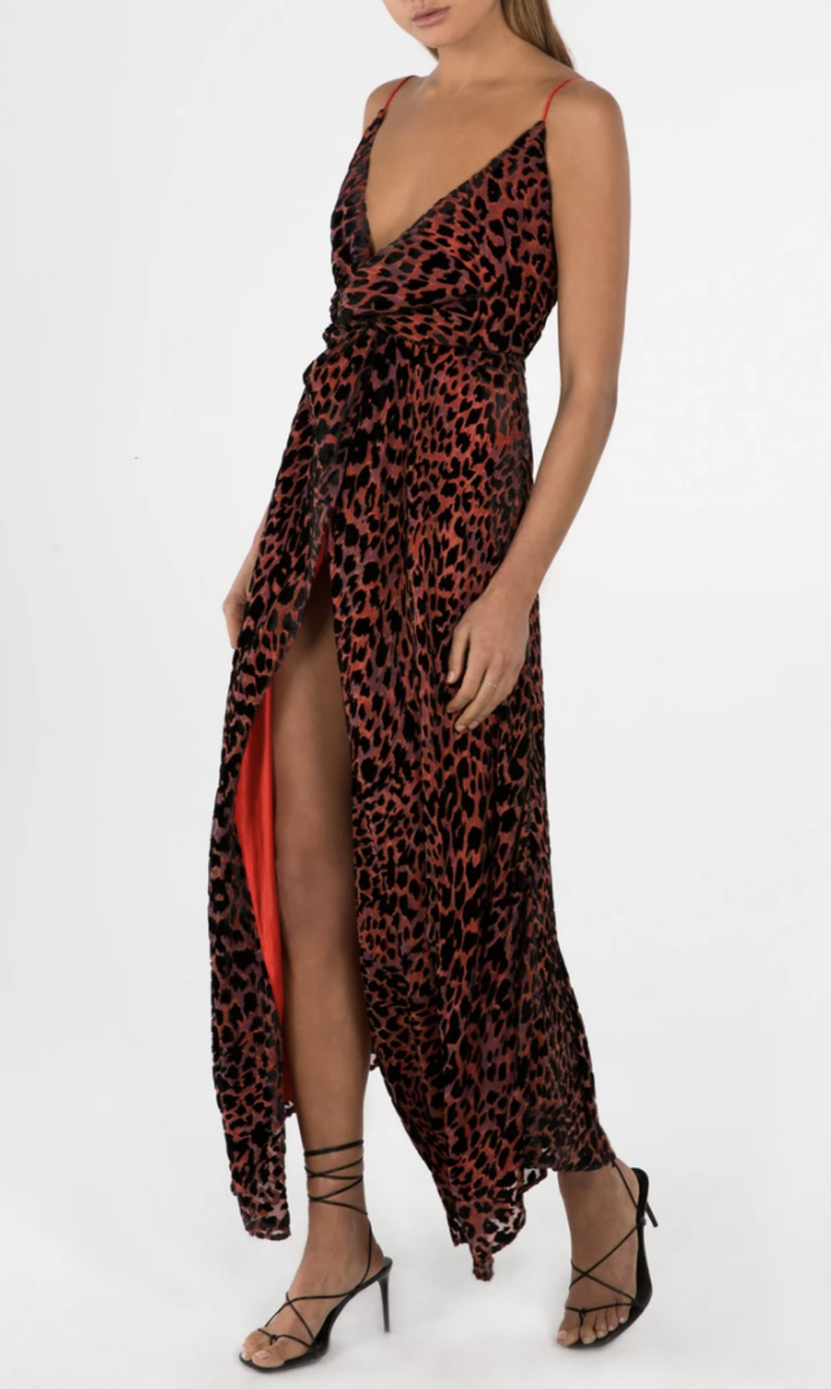 Misha Harpa Dress Red Leopard Size 8 - Image 1