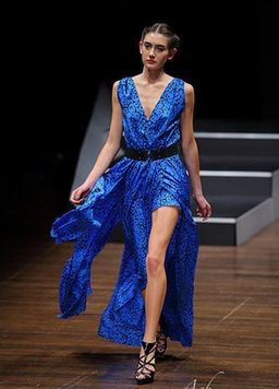 Wayne Cooper V Neck Midi Dress Blue Size 10 for rent on The Volte - image 1