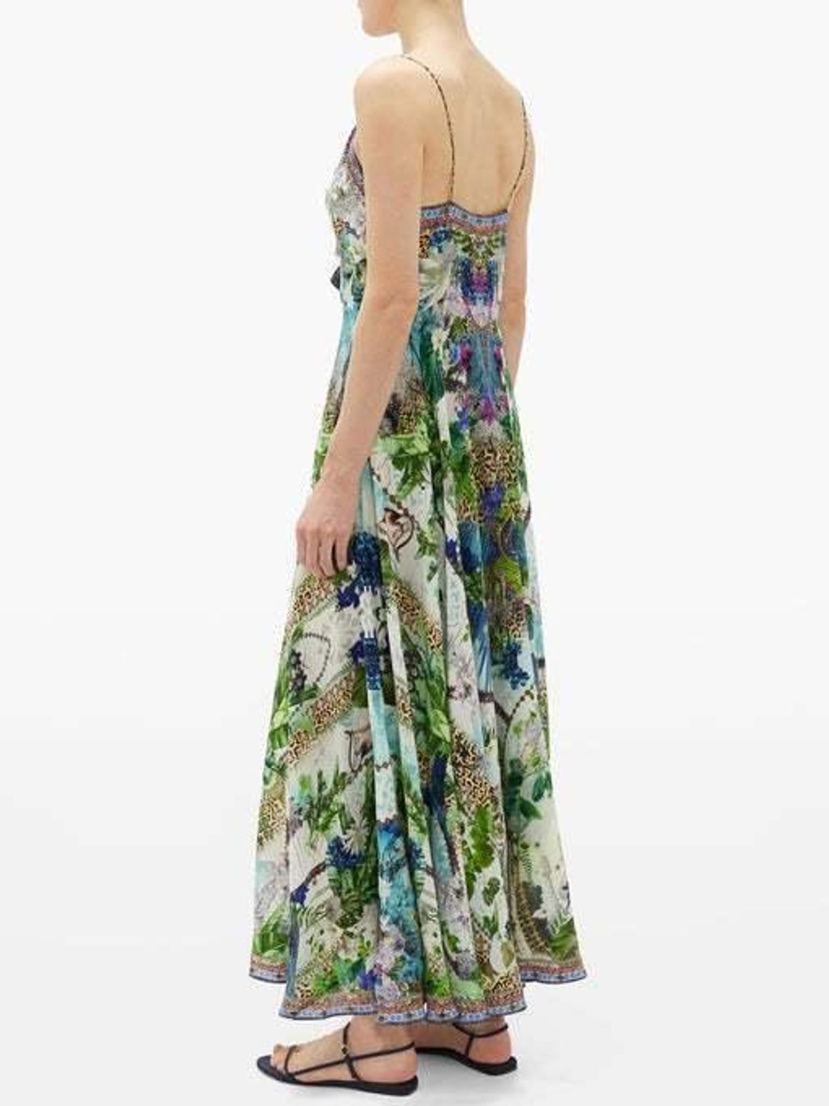 Camilla Leopard and Floral Print Silk Maxi Dress Green Size 10 - Image 3