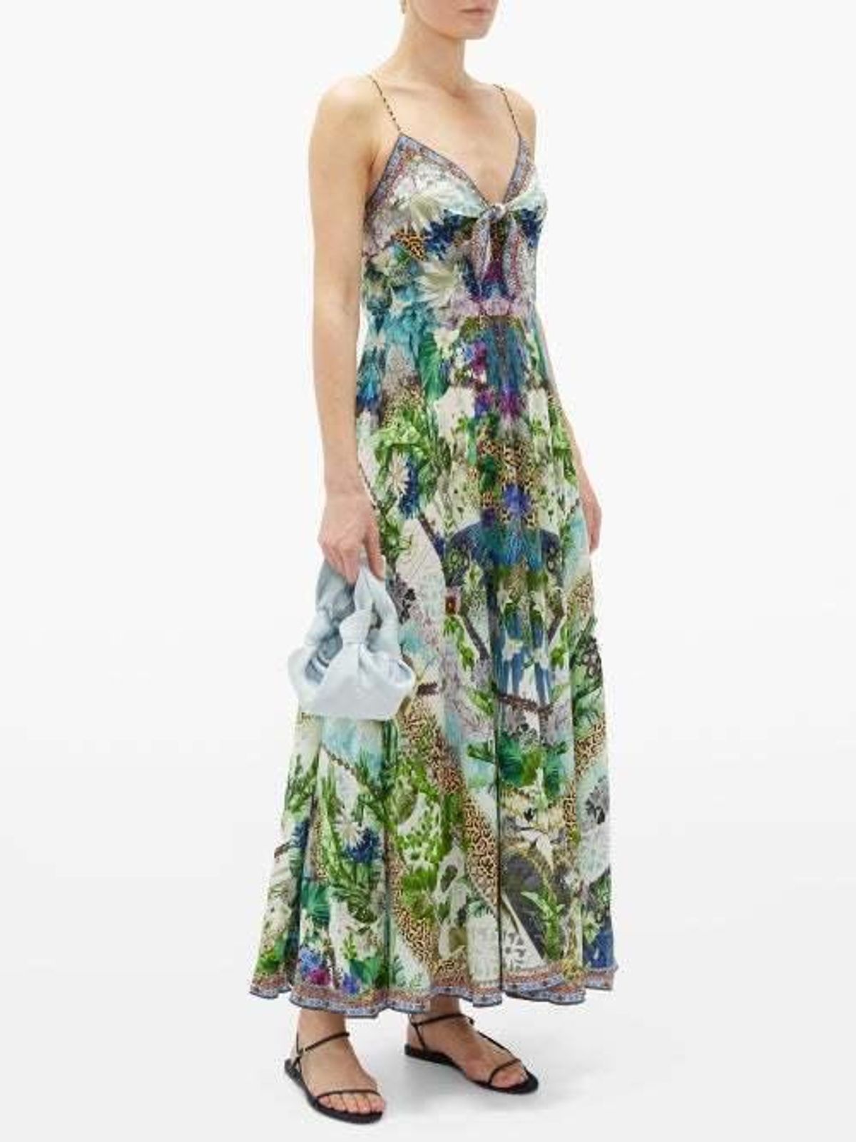 Camilla Leopard and Floral Print Silk Maxi Dress Green Size 10 - Image 2