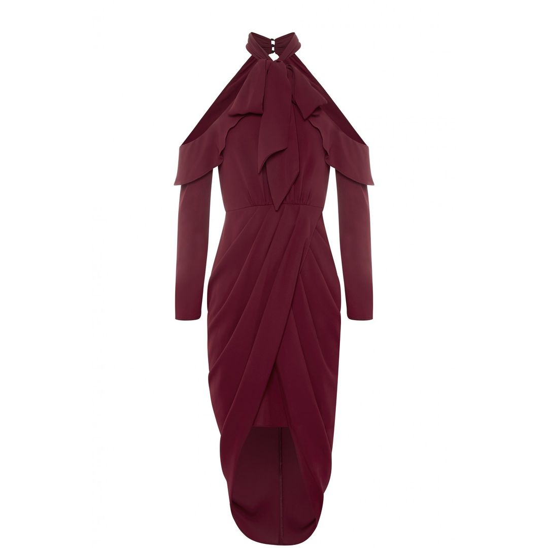 RODEO SHOW Genevieve Drape Dress - Wine for rent on The Volte - main image