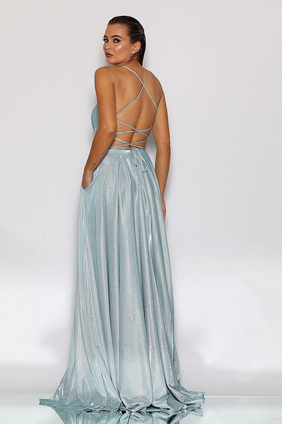 J'Adore JX2106 Gown Blue Size 10 - Image 2